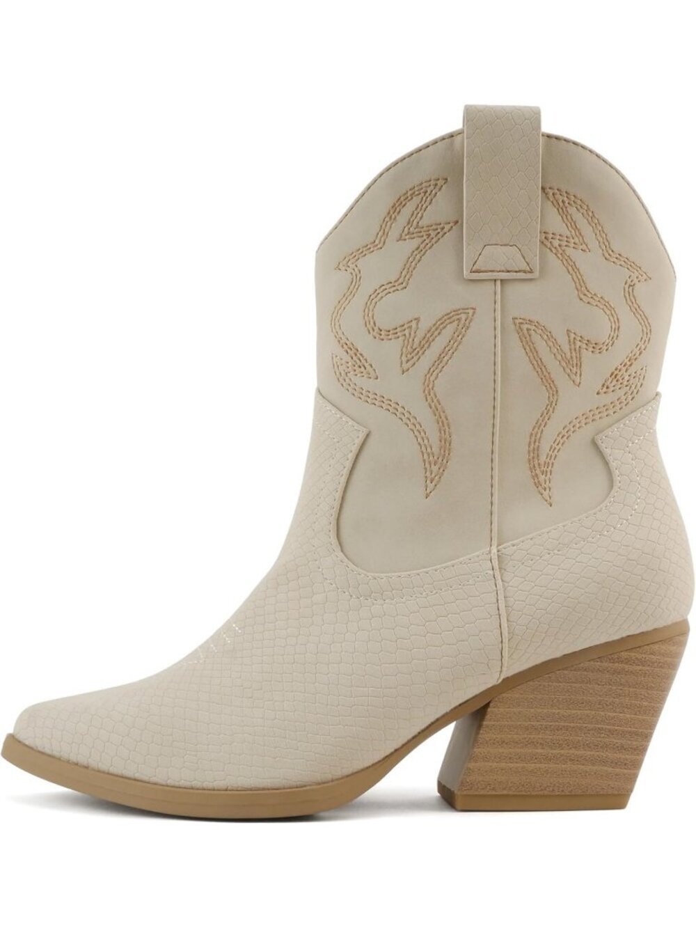 Women's Cobra/Nude pu Synthetic Rubber Pointe Toe Low Heel Western Ankle Boot